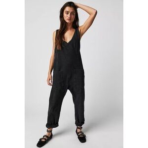 Free People We The Free High Roller Jumpsuit Mineral Black Denim Slouchy Fall